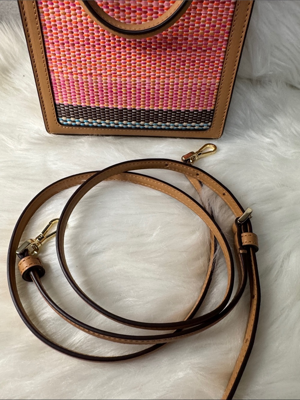 kate spade Tan and Pink Woven Crossbody Mini Tote - Picture 13 of 15